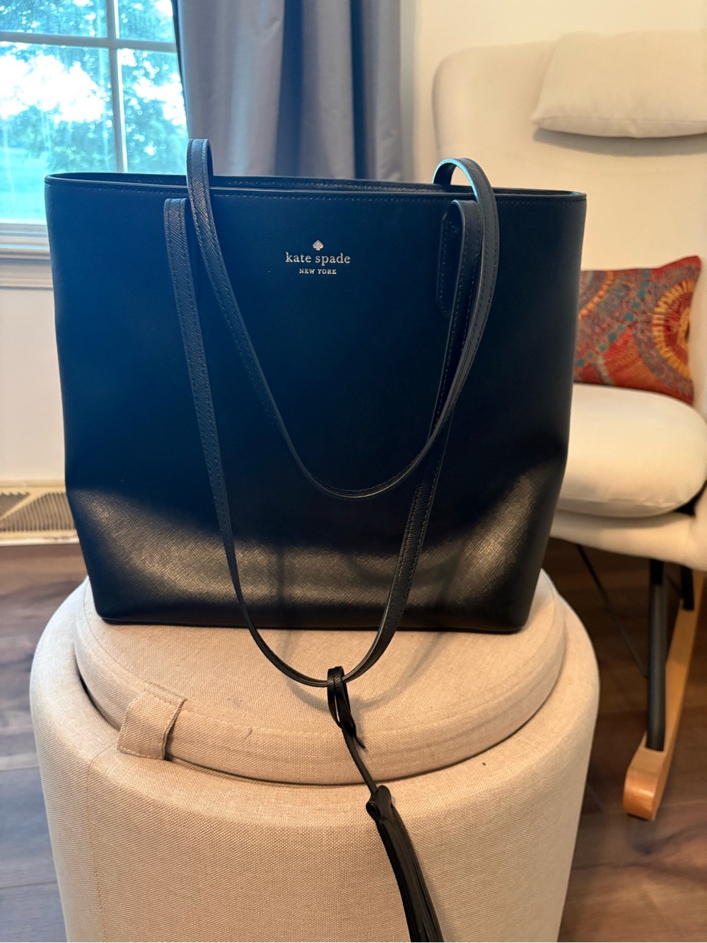 kate spade Black Saffiano Leather Tote with Tassel